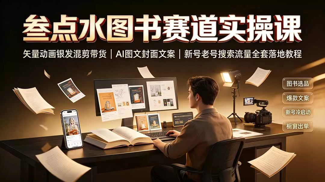 叁点水图书赛道实操课｜矢量动画银发混剪带货，AI图文封面文案，新号老号搜索流量全套落地教程网创项目-知识付费-在线课程-自媒体创业-网络副业-优利资源优利资源网