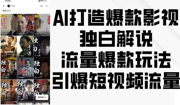 AI打造爆款影视独白解说，流量爆款玩法，引爆短视频流量网创项目-知识付费-在线课程-自媒体创业-网络副业-优利资源优利资源网
