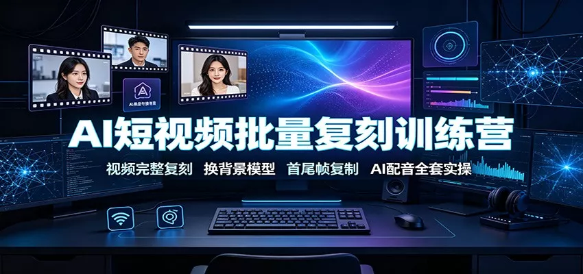 AI短视频批量复刻训练营：视频完整复刻，换背景模型、首尾帧复制、AI配音全套实操网创项目-知识付费-在线课程-自媒体创业-网络副业-优利资源优利资源网