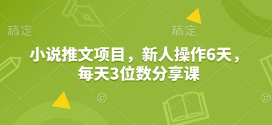 小说推文项目，新人操作6天，每天3位数分享课网创项目-知识付费-在线课程-自媒体创业-网络副业-优利资源优利资源网