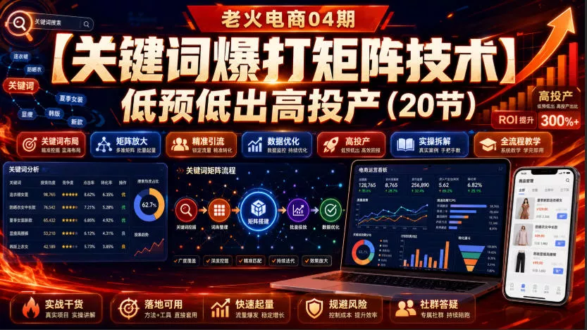 老火电商04期：【关键词爆打矩阵技术】低预低出高投产(20节)网创项目-知识付费-在线课程-自媒体创业-网络副业-优利资源优利资源网
