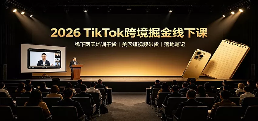 2026 TikTok跨境掘金线下课：线下两天培训干货，美区短视频带货落地笔记网创项目-知识付费-在线课程-自媒体创业-网络副业-优利资源优利资源网