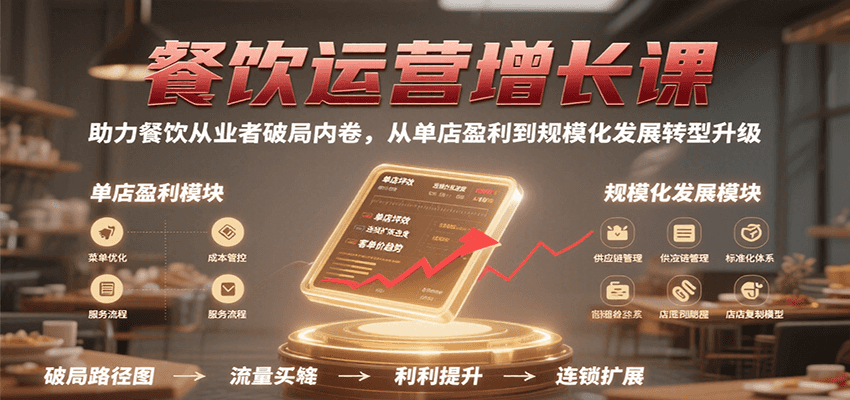 餐饮运营增长课，助力餐饮从业者破局内卷，从单店盈利到规模化发展转型升级网创项目-知识付费-在线课程-自媒体创业-网络副业-优利资源优利资源网