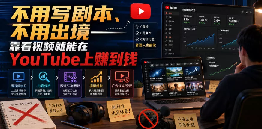 不用写剧本、不用出境——靠看视频就能在YouTube上賺到钱【原创双语字幕】网创项目-知识付费-在线课程-自媒体创业-网络副业-优利资源优利资源网