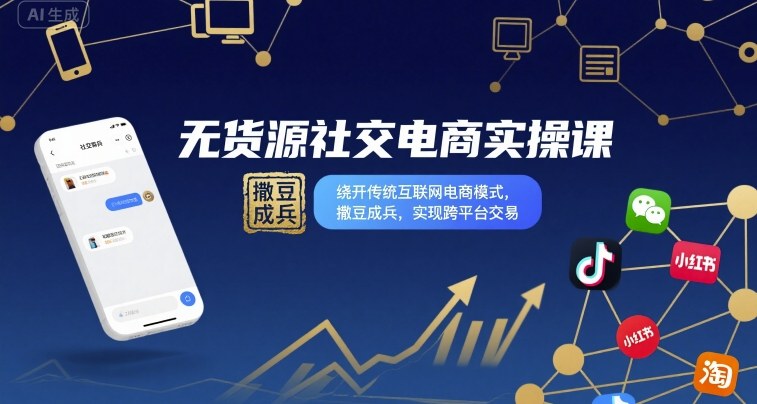 无货源社交电商实操课，绕开传统互联网电商模式，撒豆成兵，实现跨平台交易网创项目-知识付费-在线课程-自媒体创业-网络副业-优利资源优利资源网
