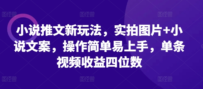 小说推文新玩法，实拍图片+小说文案，操作简单易上手，单条视频收益四位数网创项目-知识付费-在线课程-自媒体创业-网络副业-优利资源优利资源网
