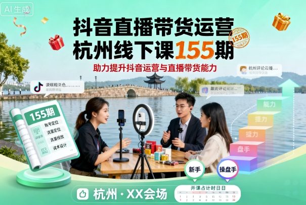 抖音直播带货运营杭州线下课155期，助力提升抖音运营与直播带货能力网创项目-知识付费-在线课程-自媒体创业-网络副业-优利资源优利资源网