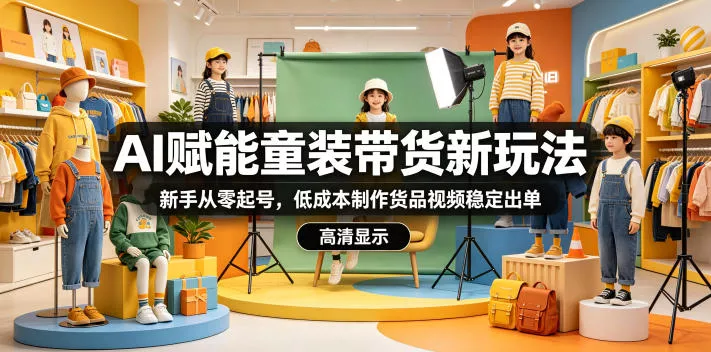 AI赋能童装带货新玩法，新手从零起号，低成本制作货品视频稳定出单网创项目-知识付费-在线课程-自媒体创业-网络副业-优利资源优利资源网