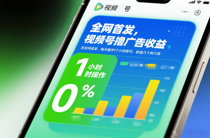 全网首发，视频号撸广告收益，无任何成本，每天操作1个小时即可，收益几十到几张网创项目-知识付费-在线课程-自媒体创业-网络副业-优利资源优利资源网