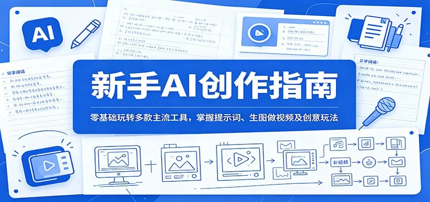 新手AI创作指南：零基础玩转多款主流工具，掌握提示词、生图做视频及创意玩法网创项目-知识付费-在线课程-自媒体创业-网络副业-优利资源优利资源网