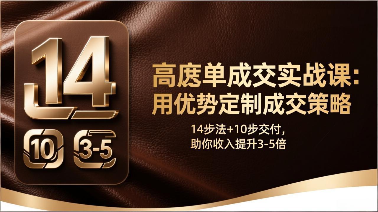 高客单成交实战课：用优势定制成交策略，14步法+10步交付，助你收入提升3-5倍网创项目-知识付费-在线课程-自媒体创业-网络副业-优利资源优利资源网