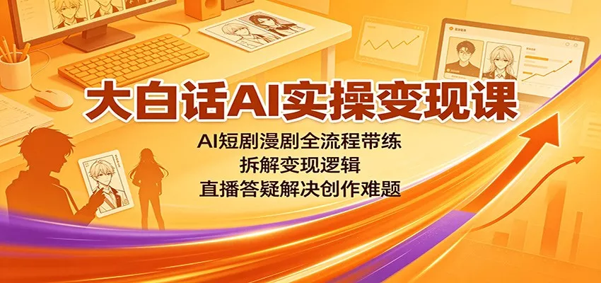 大白话AI实操变现课：AI短剧漫剧全流程带练，拆解变现逻辑，直播答疑解决创作难题网创项目-知识付费-在线课程-自媒体创业-网络副业-优利资源优利资源网