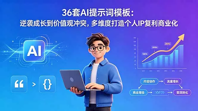 36套AI提示词模板：逆袭成长到价值观冲突，多维度打造个人IP复利商业化网创项目-知识付费-在线课程-自媒体创业-网络副业-优利资源优利资源网
