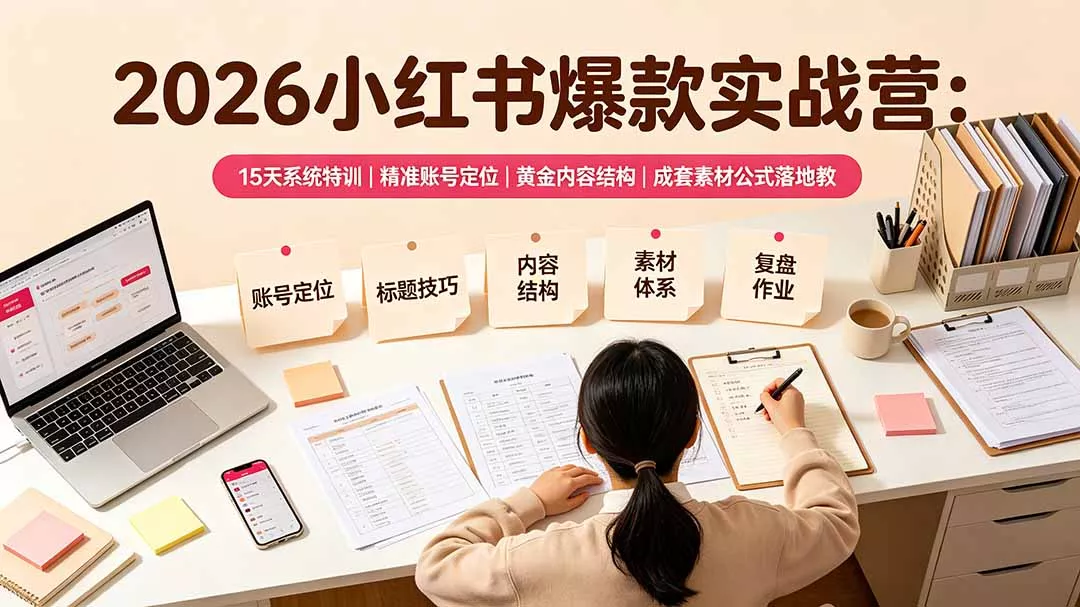 2026小红书爆款实战营：15天系统特训｜精准账号定位｜黄金内容结构｜成套素材公式落地教程网创项目-知识付费-在线课程-自媒体创业-网络副业-优利资源优利资源网