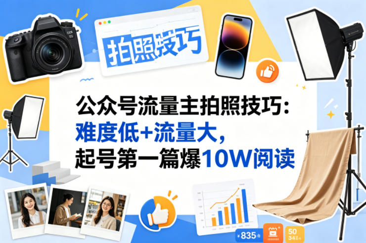 公众号流量主之拍照技巧赛道，难度低+流量大，起号第一篇就爆了10w阅读网创项目-知识付费-在线课程-自媒体创业-网络副业-优利资源优利资源网