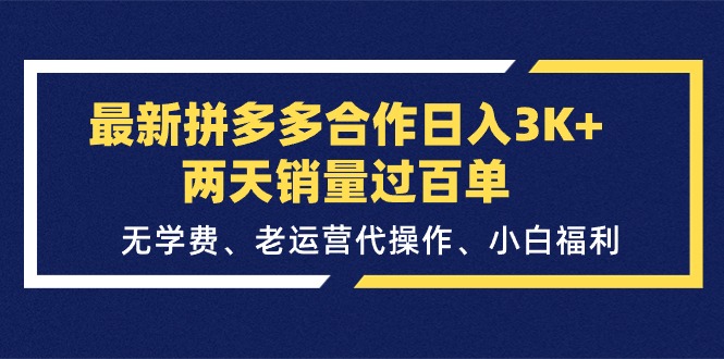 （11291期）最新拼多多合作日入3K+两天销量过百单，无学费、老运营代操作、小白福利网创项目-知识付费-在线课程-自媒体创业-网络副业-优利资源优利资源网