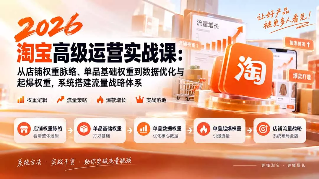 2026淘宝高级运营实战课：从店铺权重脉络、单品基础权重到数据优化与起爆权重，系统搭建流量战略体系
