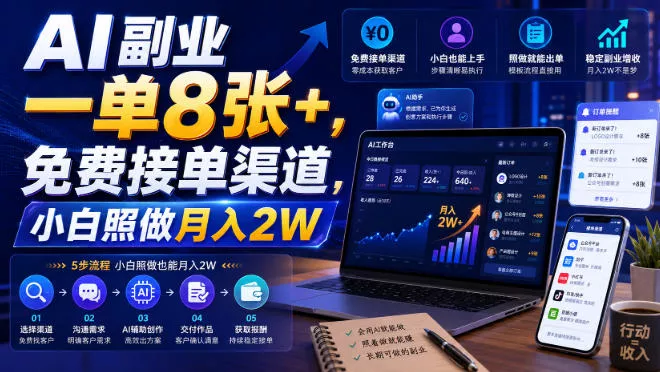 AI副业一单8张+，免费接单渠道，小白照做月入2W【揭秘】网创项目-知识付费-在线课程-自媒体创业-网络副业-优利资源优利资源网
