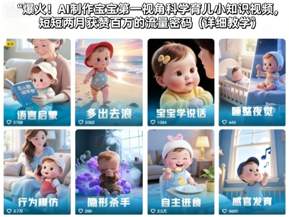 爆火！AI制作宝宝第一视角科学育儿小知识视频，短短两月获赞百万的流量密码(详细教学)网创项目-知识付费-在线课程-自媒体创业-网络副业-优利资源优利资源网