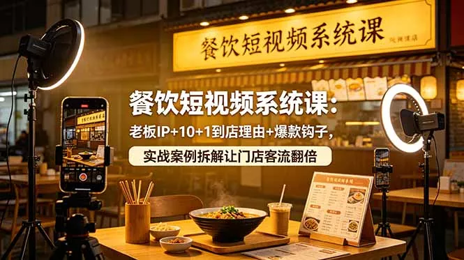 餐饮短视频系统课：老板IP+10+1到店理由+爆款钩子，实战案例拆解让门店客流翻倍网创项目-知识付费-在线课程-自媒体创业-网络副业-优利资源优利资源网