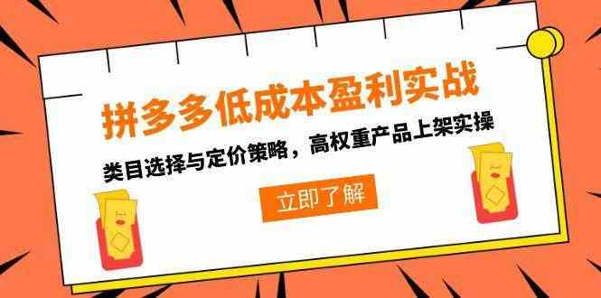 拼多多低成本盈利实战，类目选择与定价策略，高权重产品上架实操网创项目-知识付费-在线课程-自媒体创业-网络副业-优利资源优利资源网