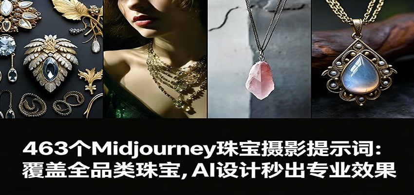 463个Midjourney珠宝摄影提示词：覆盖全品类珠宝，AI设计秒出专业效果网创项目-知识付费-在线课程-自媒体创业-网络副业-优利资源优利资源网