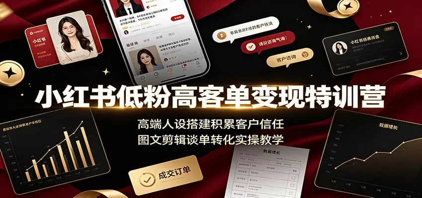 小红书低粉高客单变现特训营：高端人设搭建积累客户信任，图文剪辑谈单转化实操教学网创项目-知识付费-在线课程-自媒体创业-网络副业-优利资源优利资源网