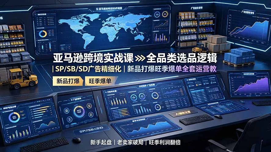 亚马逊跨境实战课：全品类选品逻辑｜SP/SB/SD广告精细化｜新品打爆旺季爆单全套运营教程网创项目-知识付费-在线课程-自媒体创业-网络副业-优利资源优利资源网