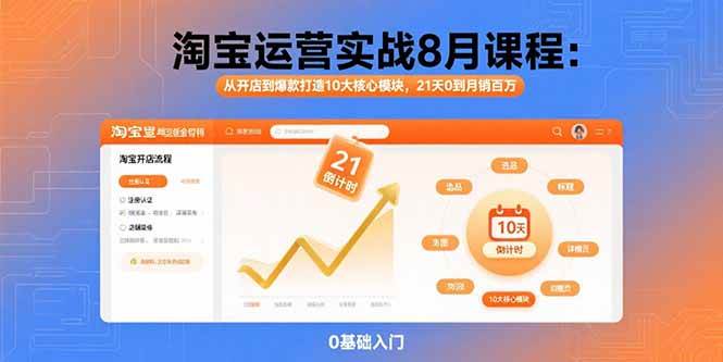 （15849期）淘宝运营实战8月课程：从开店到爆款打造10大核心模块，21天0到月销百万网创项目-知识付费-在线课程-自媒体创业-网络副业-优利资源优利资源网