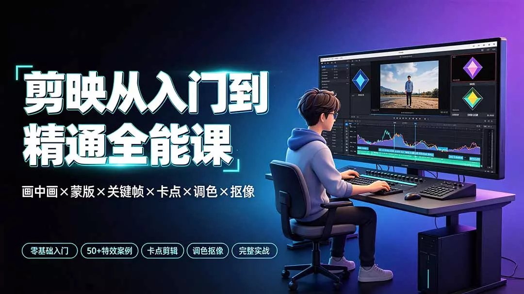 剪映从入门到精通全能课：画中画×蒙版×关键帧×卡点×调色×抠像，一站式掌握剪辑核心技能网创项目-知识付费-在线课程-自媒体创业-网络副业-优利资源优利资源网