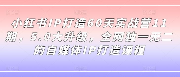 小红书IP打造60天实战营11期，5.0大升级，全网独一无二的自媒体IP打造课程网创项目-知识付费-在线课程-自媒体创业-网络副业-优利资源优利资源网