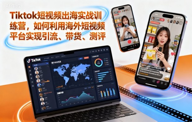 Tiktok短视频出海实战训练营，如何利用海外短视频平台实现引流、带货、测评网创项目-知识付费-在线课程-自媒体创业-网络副业-优利资源优利资源网