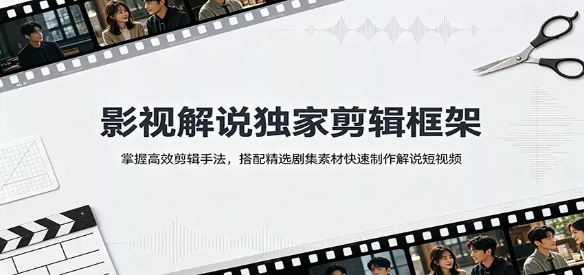 影视解说独家剪辑框架：掌握高效剪辑手法，搭配精选剧集素材快速制作解说短视频网创项目-知识付费-在线课程-自媒体创业-网络副业-优利资源优利资源网