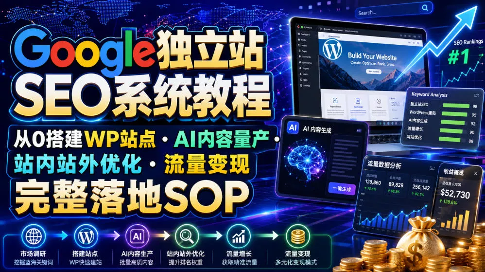 Google独立站SEO系统教程，从0搭建WP站点・AI内容量产・站内站外优化・流量变现完整落地SOP(2026年7月)网创项目-知识付费-在线课程-自媒体创业-网络副业-优利资源优利资源网