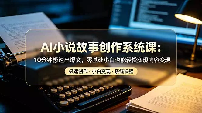 AI小说故事创作系统课：10分钟极速出爆文，零基础小白也能轻松实现内容变现网创项目-知识付费-在线课程-自媒体创业-网络副业-优利资源优利资源网