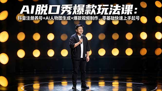AI脱口秀爆款玩法课：抖音注册养号+AI人物图生成+爆款视频制作，零基础快速上手起号网创项目-知识付费-在线课程-自媒体创业-网络副业-优利资源优利资源网
