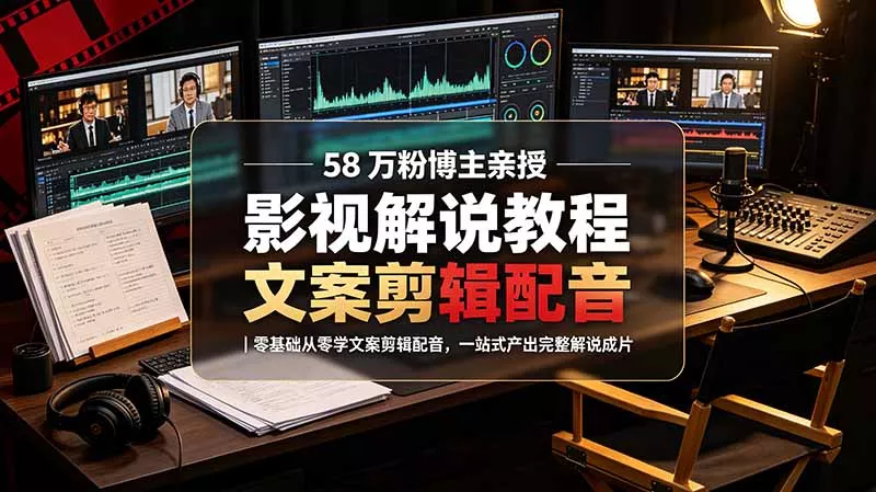 58 万粉博主荧幕春秋亲授影视解说教程｜零基础从零学文案剪辑配音，一站式产出完整解说成片网创项目-知识付费-在线课程-自媒体创业-网络副业-优利资源优利资源网