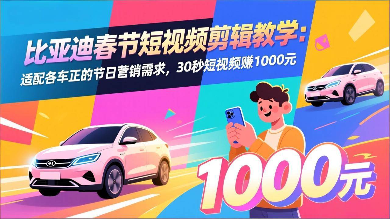 （17320期）比亚迪春节短视频剪辑教学：适配各车企的节日营销需求，30秒短视频赚1000元网创项目-知识付费-在线课程-自媒体创业-网络副业-优利资源优利资源网