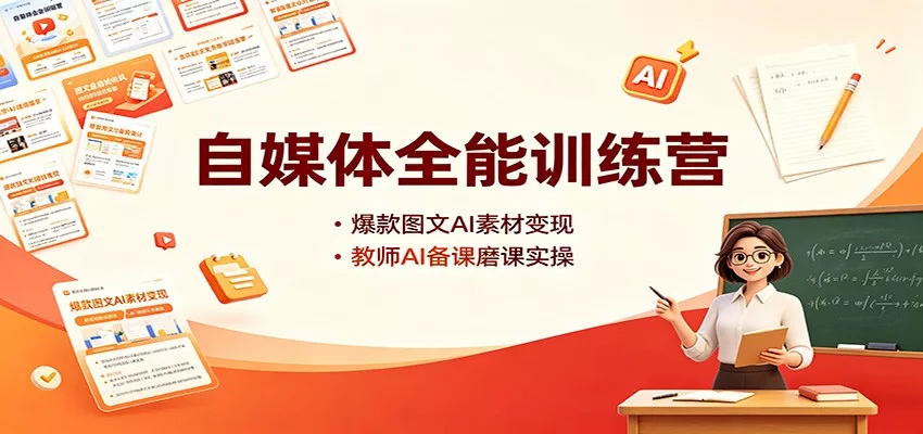 自媒体全能训练营：爆款图文AI素材变现，教师AI备课磨课实操网创项目-知识付费-在线课程-自媒体创业-网络副业-优利资源优利资源网