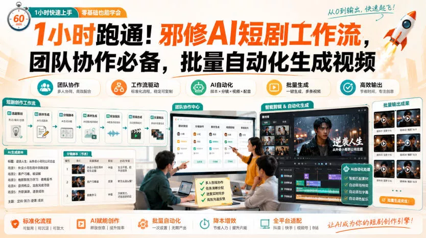 1小时跑通！邪修AI短剧工作流，团队协作必备，批量自动化生成视频网创项目-知识付费-在线课程-自媒体创业-网络副业-优利资源优利资源网