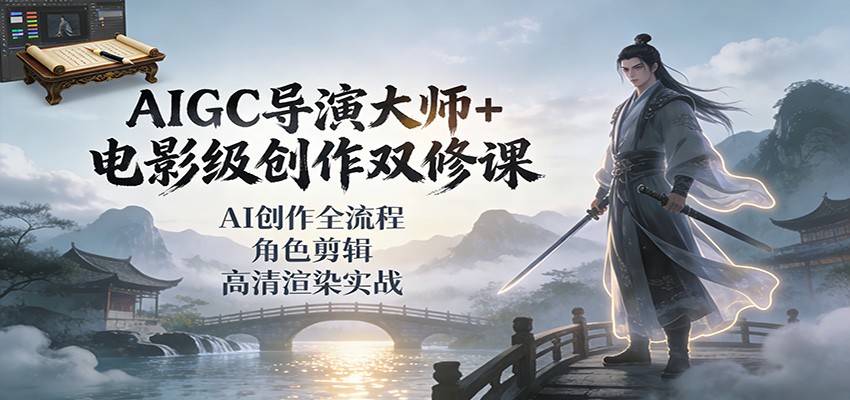 AIGC导演大师+电影级创作双修课：AI创作全流程、角色剪辑、高清渲染实战网创项目-知识付费-在线课程-自媒体创业-网络副业-优利资源优利资源网