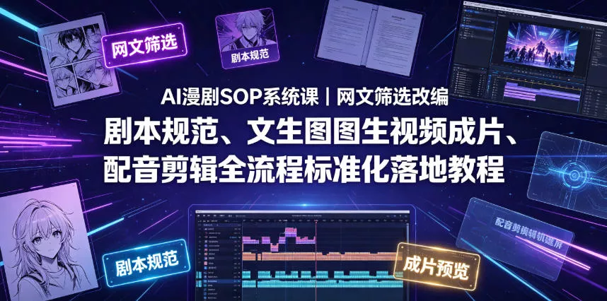 AI漫剧SOP系统课｜网文筛选改编、剧本规范、文生图图生视频成片、配音剪辑全流程标准化落地教程(更新0810)网创项目-知识付费-在线课程-自媒体创业-网络副业-优利资源优利资源网