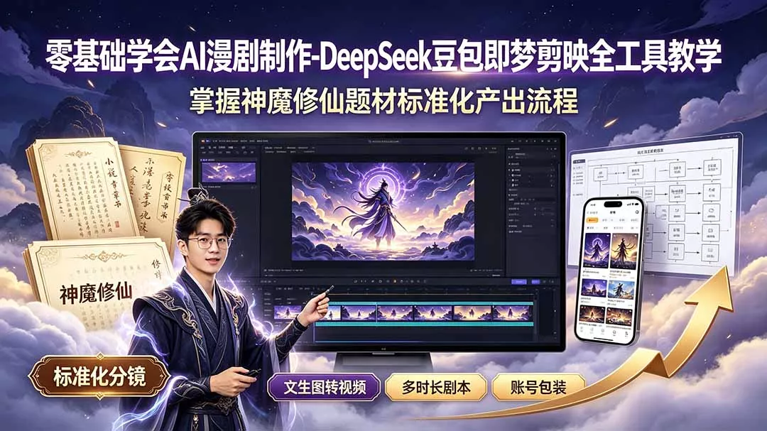 零基础学会AI漫剧制作-DeepSeek豆包即梦剪映全工具教学，掌握神魔修仙题材标准化产出流程网创项目-知识付费-在线课程-自媒体创业-网络副业-优利资源优利资源网