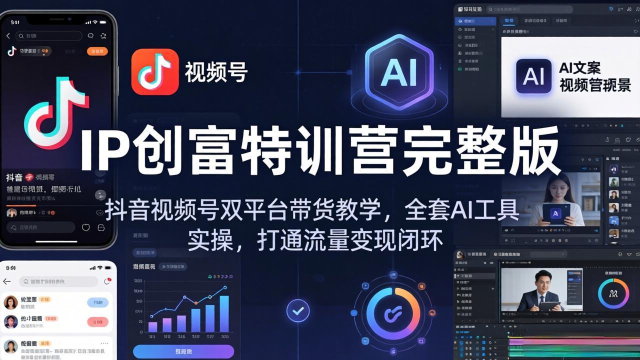 IP创富特训营完整版：抖音视频号双平台带货教学，全套AI工具实操，打通流量变现闭环网创项目-知识付费-在线课程-自媒体创业-网络副业-优利资源优利资源网