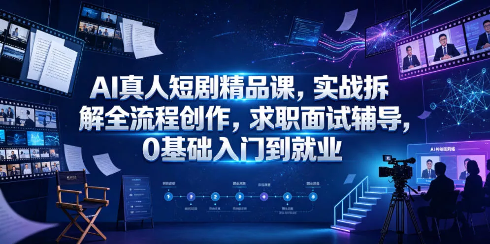 AI真人短剧精品课，实战拆解全流程创作，求职面试辅导，0基础入门到就业网创项目-知识付费-在线课程-自媒体创业-网络副业-优利资源优利资源网