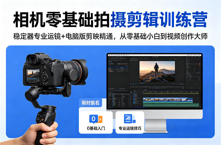 相机零基础拍摄剪辑训练营：稳定器专业运镜+电脑版剪映精通，从零基础小白到视频创作大师网创项目-知识付费-在线课程-自媒体创业-网络副业-优利资源优利资源网