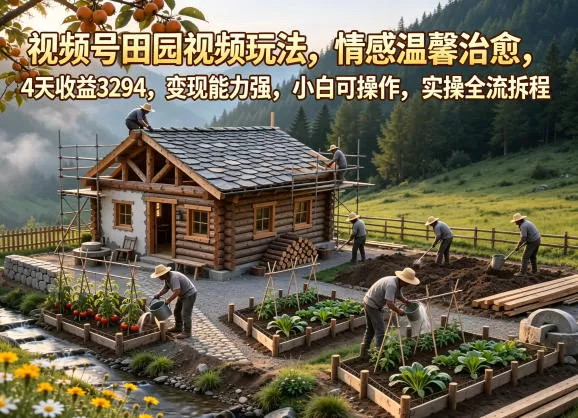 视频号田园视频玩法，情感温馨治愈，4天收益3294，变现能力强，小白可操作，实操全流程拆解网创项目-知识付费-在线课程-自媒体创业-网络副业-优利资源优利资源网