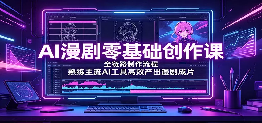 AI漫剧零基础创作课：全链路制作流程，熟练主流AI工具高效产出漫剧成片网创项目-知识付费-在线课程-自媒体创业-网络副业-优利资源优利资源网