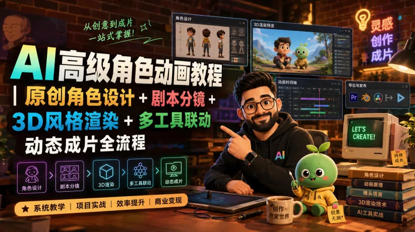 AI高级角色动画教程｜原创角色设计+剧本分镜+3D风格渲染+多工具联动动态成片全流程【中英字幕】网创项目-知识付费-在线课程-自媒体创业-网络副业-优利资源优利资源网