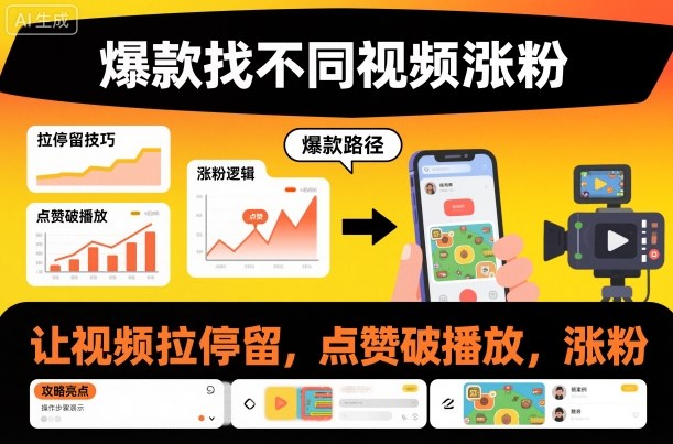 爆款找不同视频涨粉，让视频拉停留，实现点赞，破播放，涨粉网创项目-知识付费-在线课程-自媒体创业-网络副业-优利资源优利资源网